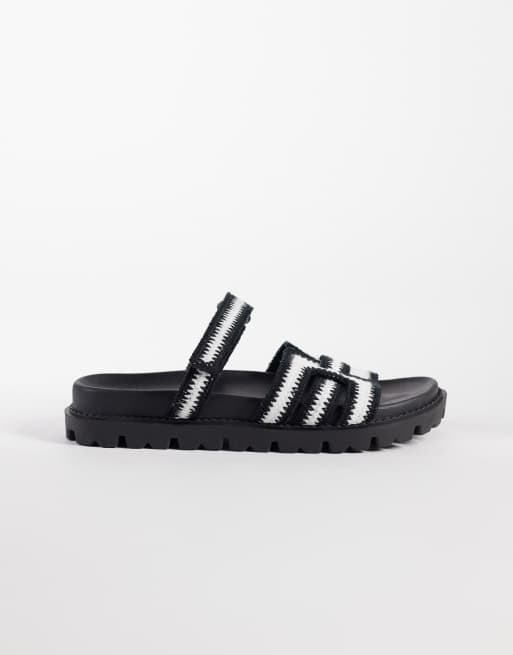 SIMMI London Adelle chunky sandal slides in black crochet | ASOS