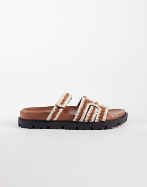 SIMMI London Adelle chunky sandal slides in brown crochet - view 1