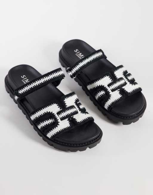 Simmi London Adelle chunky slider sandals in black crochet, 2 of 4