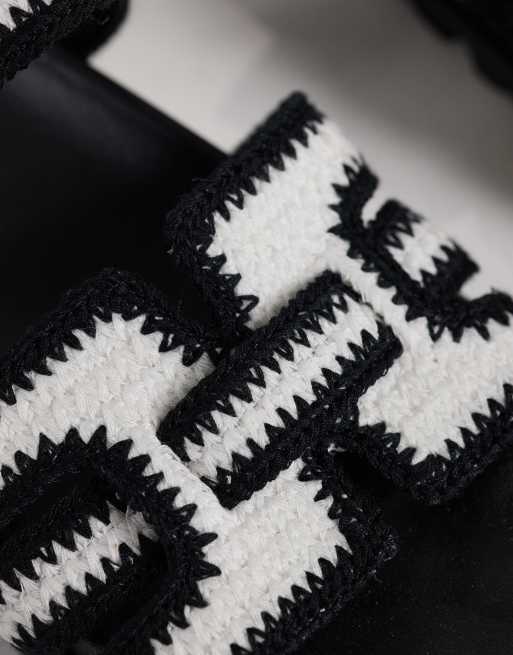Simmi London Adelle chunky slider sandals in black crochet, 3 of 4