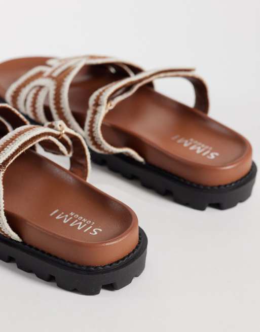 Simmi London Adelle chunky slider sandals in brown crochet, 4 of 4