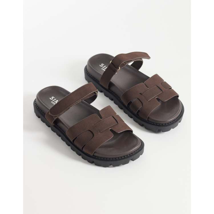 Simmi London Adelle chunky slider sandals in brown faux nubuck | ASOS