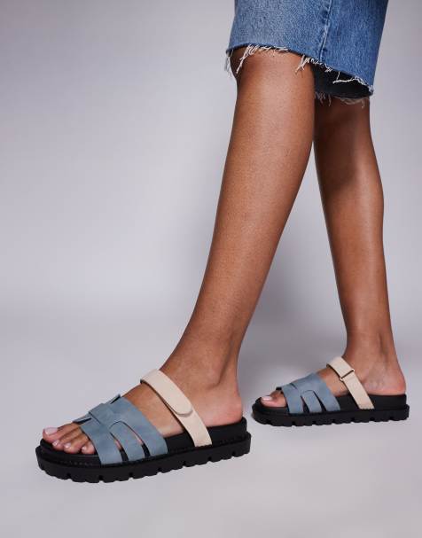 Simmi London Adelle mule sandals with strap in blue - view 1