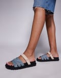 [SIMMI Shoes] Simmi London Adelle mule sandals with strap in blue 39 Blue