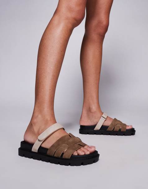 Simmi London Adelle mule sandals with strap in olive - view 1