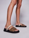 [SIMMI Shoes] Simmi London Adelle mule sandals with strap in olive-Green 42 Olive