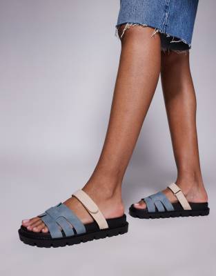 Simmi London - Adelle - Mules-Sandalen in Blau mit Riemen