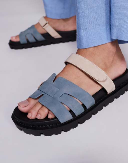 Simmi London – Adelle – Mules-Sandalen in Blau mit Riemen, 4 von 4