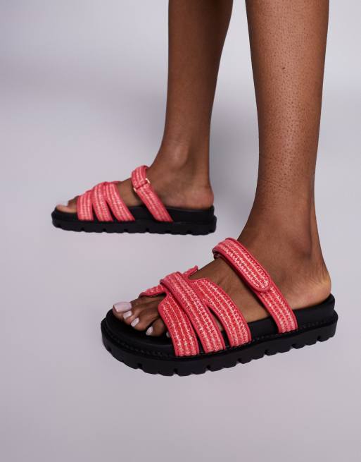 Simmi London Adelle strappy flat sandals in raffia coral, 2 of 4