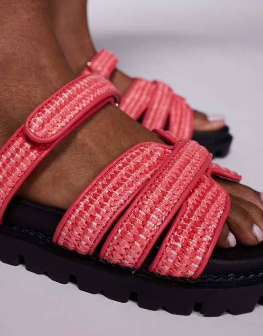 Simmi London Adelle strappy flat sandals in raffia coral, 4 of 4
