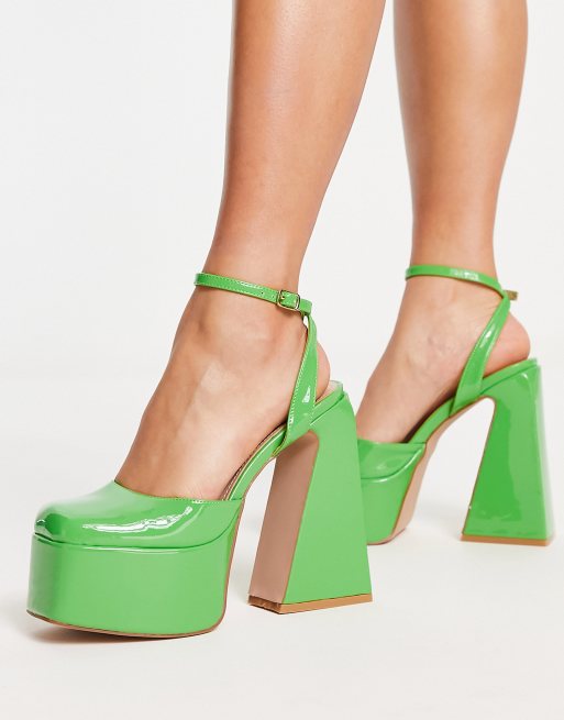 Simmi London Adley platform heeled shoes in green patent ASOS