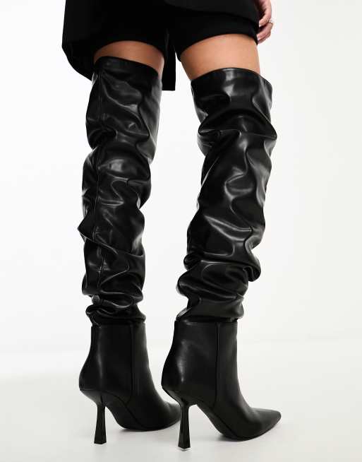 Simmi London Adonis ruched over the knee heeled boots in black