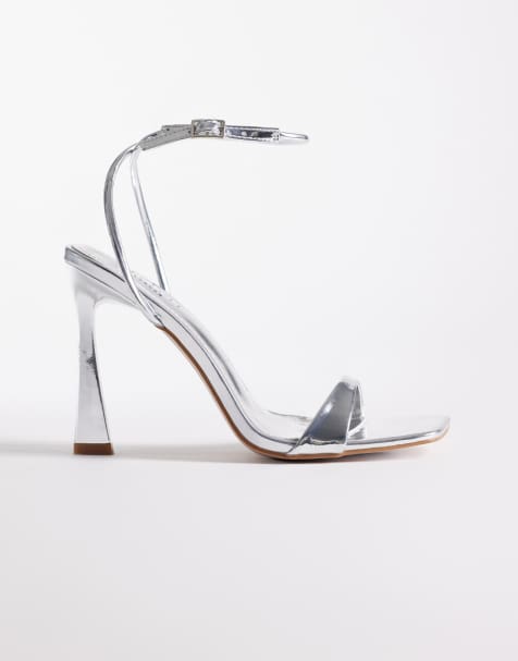 SIMMI London - Aeros - Sølvfarvede minimalistiske sandaler med høj hæl - view 1