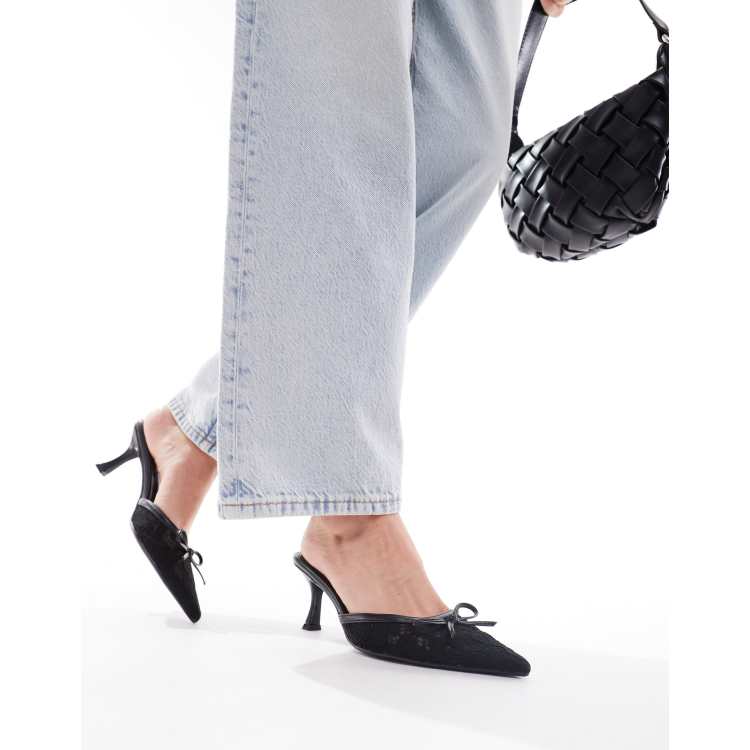 Pointed toe mules with bow hotsell