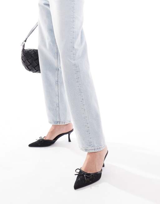 Simmi London Ailla pointed kitten mules with bow detail in lace, 3 of 4