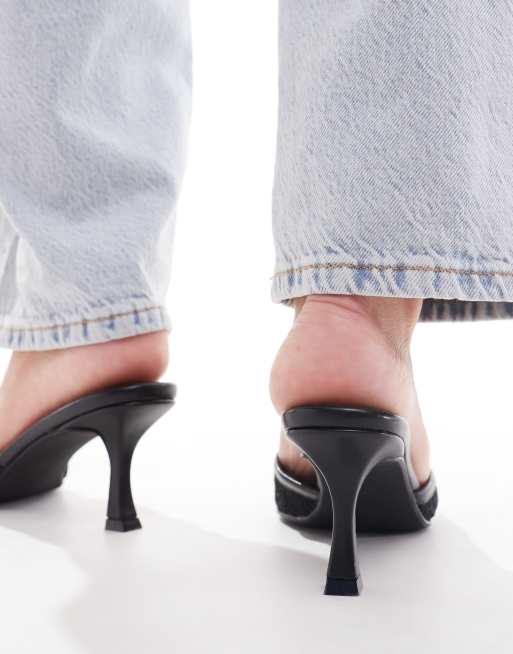 Simmi London Ailla pointed kitten mules with bow detail in lace, 4 of 4