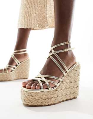 Simmi London - Akela - Riemchen-Espadrilles in Metallic-Gold-Goldfarben