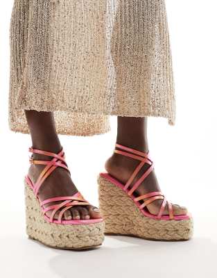 Simmi London - Akela - Riemchen-Espadrilles in Orange-Ombré-Bunt