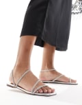 [SIMMI Shoes] Simmi London Alami embellished strappy flat sandals in silver 36 Silver