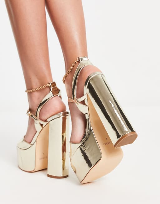 Gold platform heels sales with ankle strap