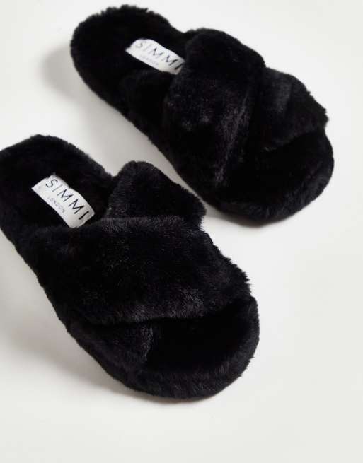 Ladies black fluffy slippers new arrivals