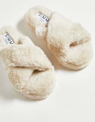 Simmi London Alice fluffy slippers in cream