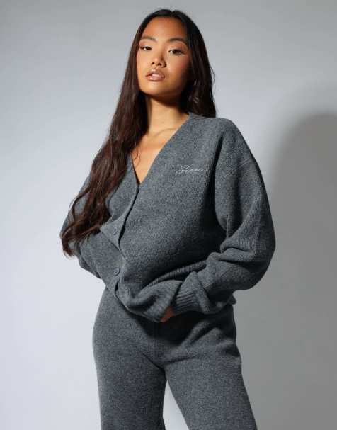 Simmi London Alma soft touch oversized  cardigan in dark grey - view 1