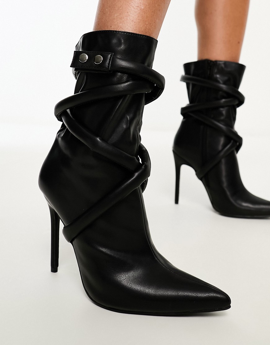 Simmi Shoes Simmi London Alps Rope Detail Heeled Ankle Boots In Black