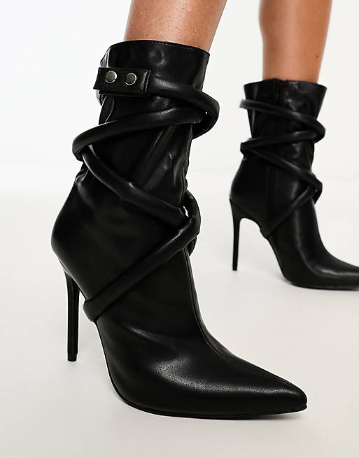 Simmi London Alps rope detail heeled ankle boots in black | ASOS