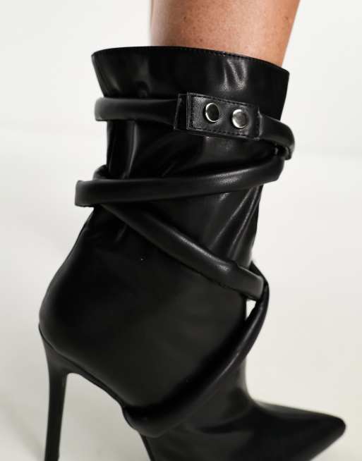 Black Ruched Ankle Boots