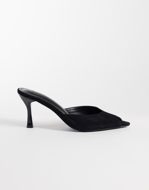 Simmi London Althea peep toe mule sandals in black faux suede - view 1