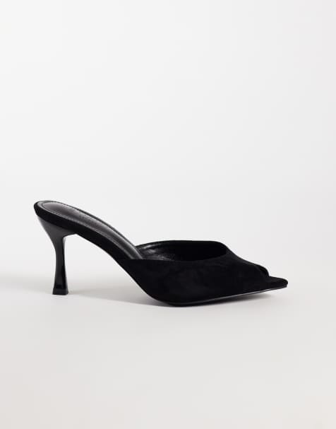 Simmi London Althea Wide Fit peep toe mule sandals in black faux suede - view 1