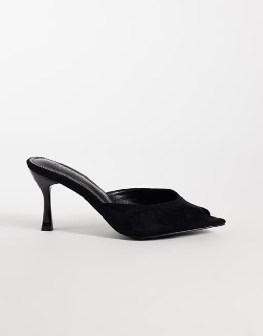Simmi London Althea Wide Fit peep toe mule sandals in black faux suede ...