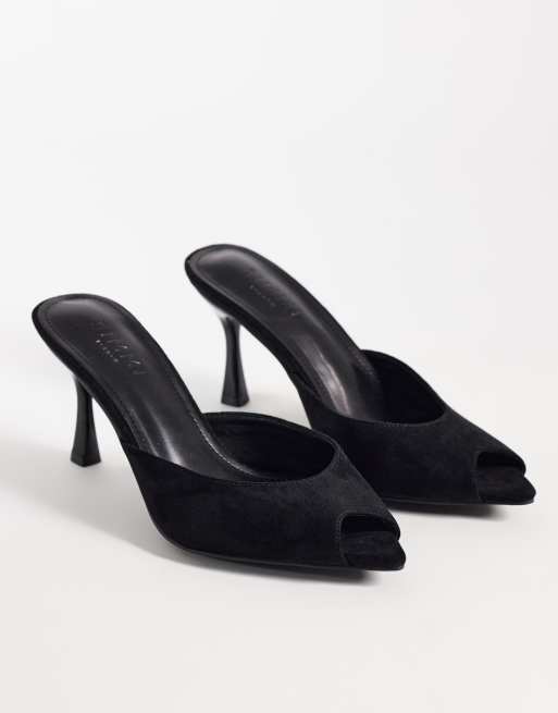 Simmi London Althea Wide Fit peep toe mule sandals in black faux suede ...