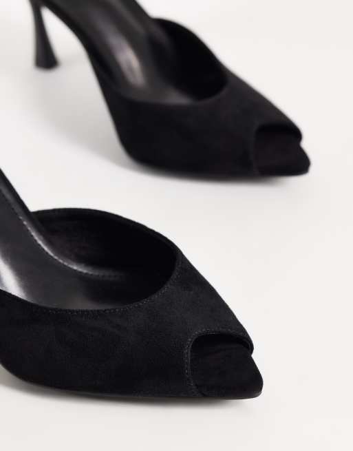 Simmi London Althea Wide Fit peep toe mule sandals in black faux suede ...