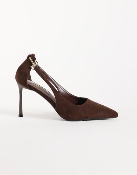 Simmi London Amabel pumps med klack och hästbitsdetalj i brunt mockaimitation - view 1
