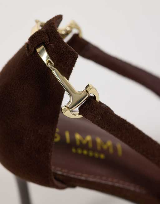 Simmi London Amabel pumps med klack och hästbitsdetalj i brunt mockaimitation, 4 av 4