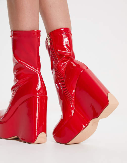 Simmi London – Amalfi – Röda, lackade boots med kilklackar, 2 av 4