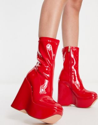 Simmi London Amalfi wedge second skin boots in red patent