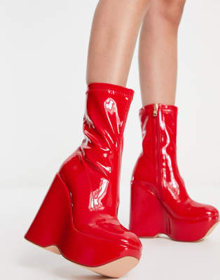 Simmi London Amalfi wedge second skin boots in red patent - ASOS Price Checker