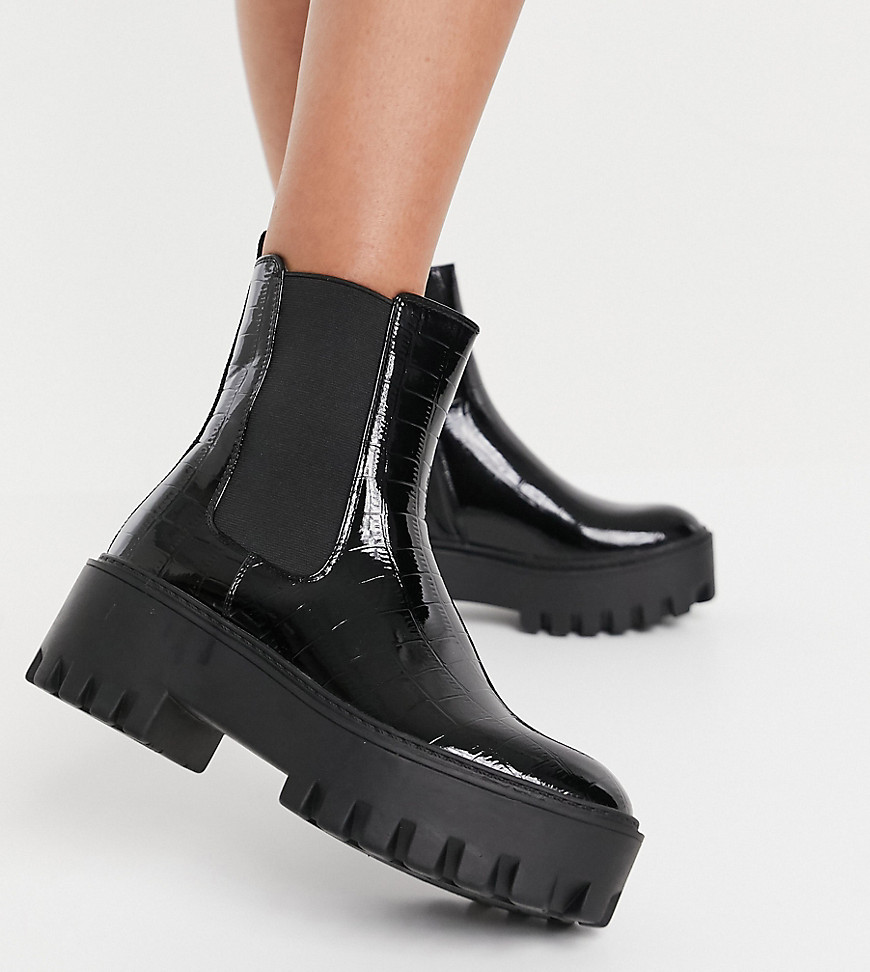 Simmi London – Amana – Ankle-Boots mit dicker Sohle in Kroko-Schwarz