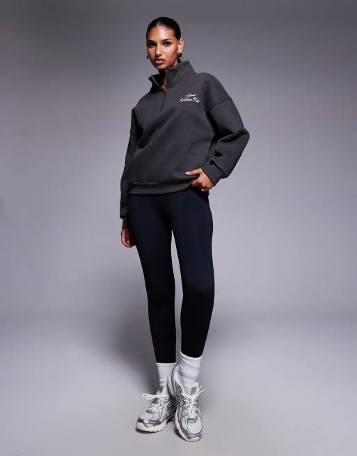 Simmi London Ames half zip slogan sweatshirt in slate, 2 of 4