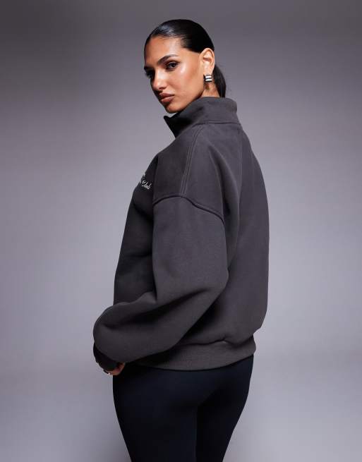 Simmi London Ames half zip slogan sweatshirt in slate, 3 of 4