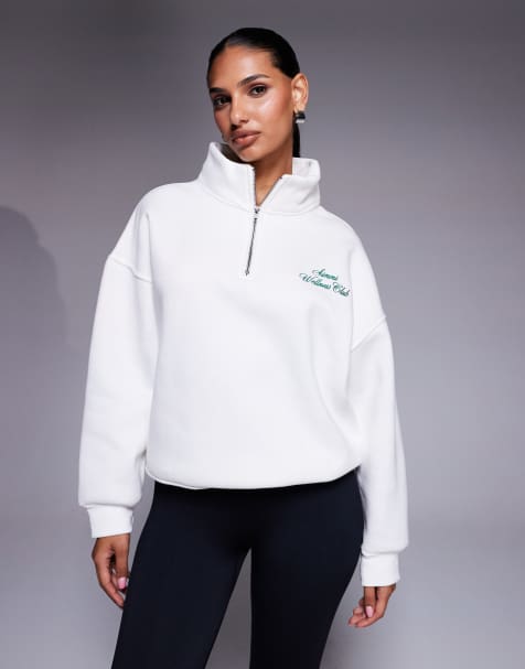 Simmi London Ames half zip slogan sweatshirt in white - view 1