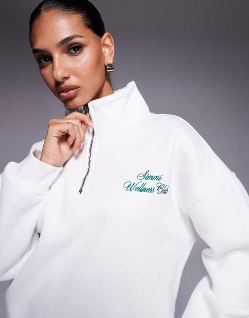Simmi London Ames half zip slogan sweatshirt in white, 2 of 4