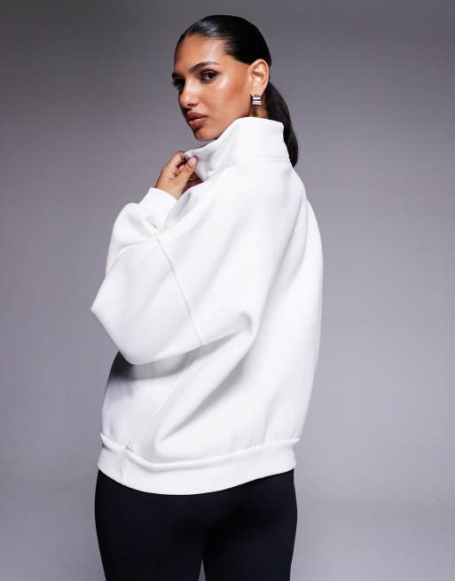 Simmi London Ames half zip slogan sweatshirt in white, 4 of 4
