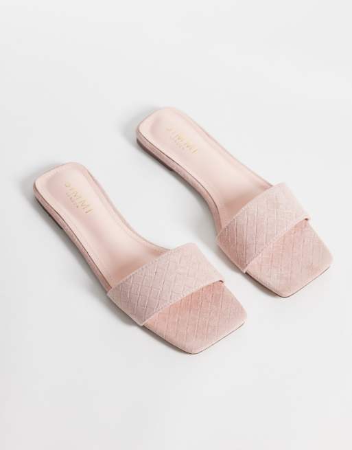 Simmi London Anika slip-on sandaler med präglad yta i rosa mockaimitation, 2 av 4