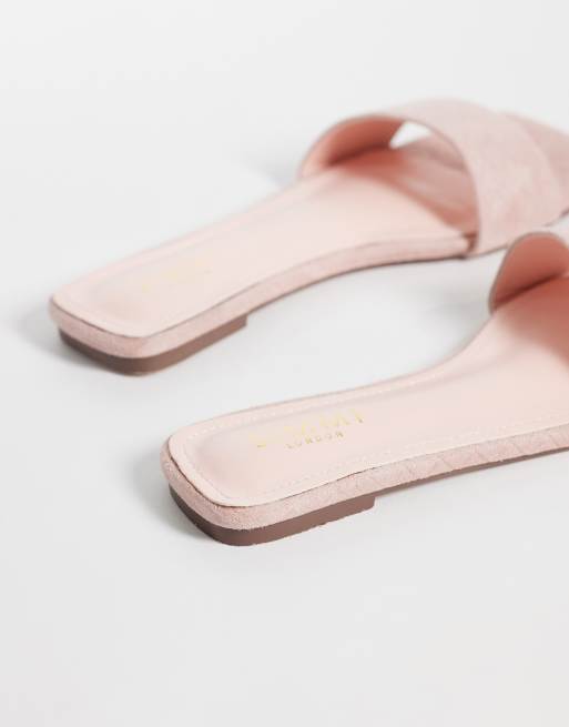 Simmi London Anika slip-on sandaler med präglad yta i rosa mockaimitation, 4 av 4