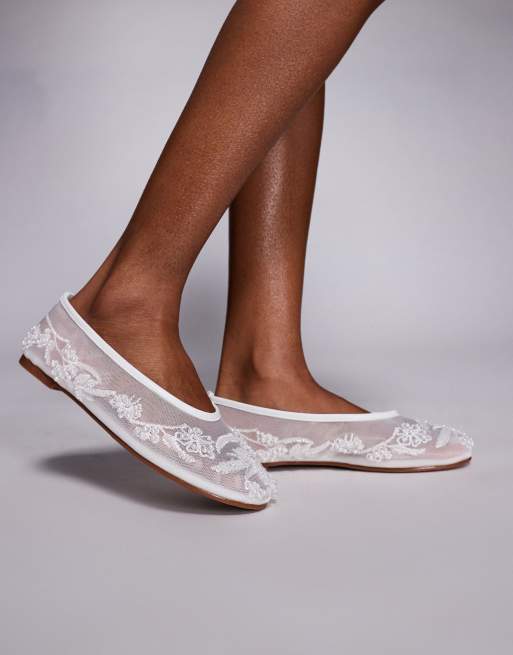Simmi London Anita ballet flats in white mesh, 4 of 4