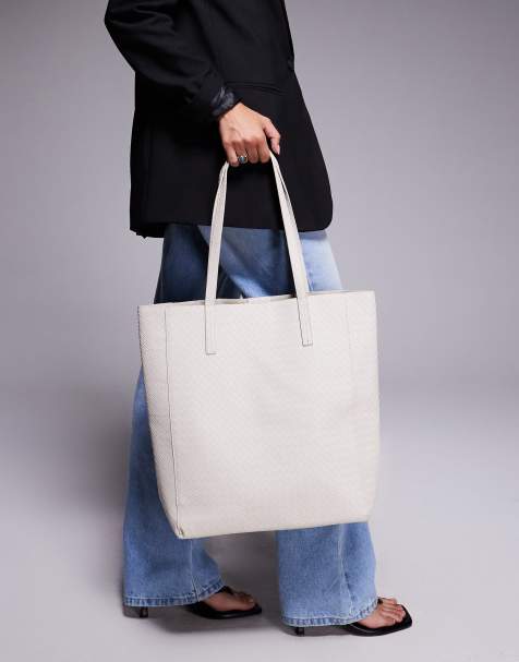 Simmi London Annie large woven tote bag in stone - view 1